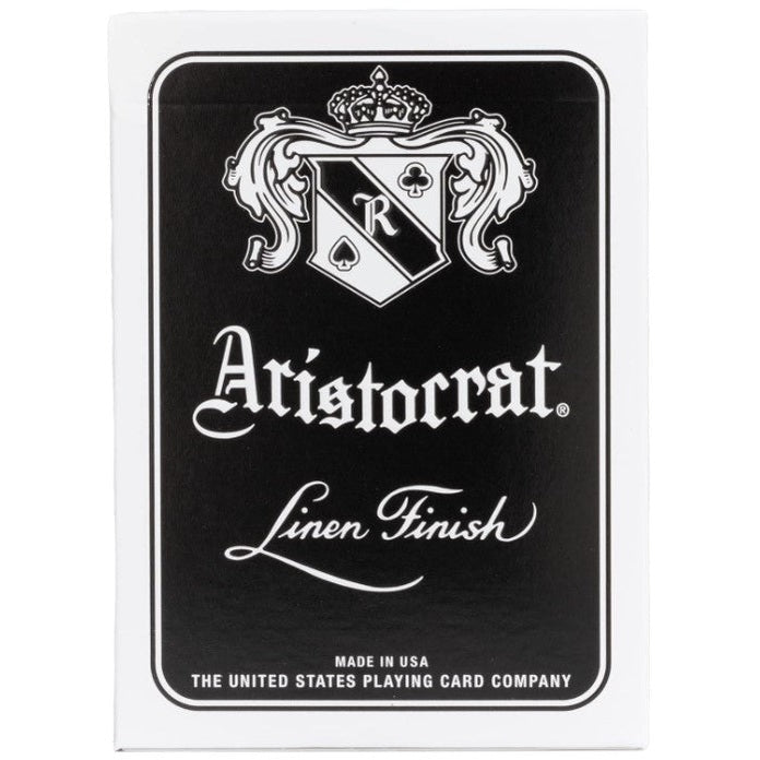 A deck of Aristocrat playing cards with a black and white design.